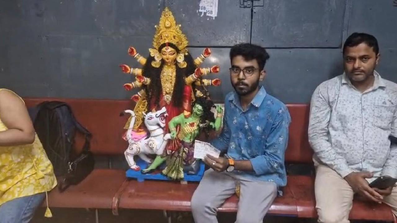 আপ বনগাঁ লোকালের সিটে স্বয়ং মা দুর্গা! টিকিট কেটেই ট্রেন সফরে দশভুজা, অবাক নিত্যযাত্রীরা